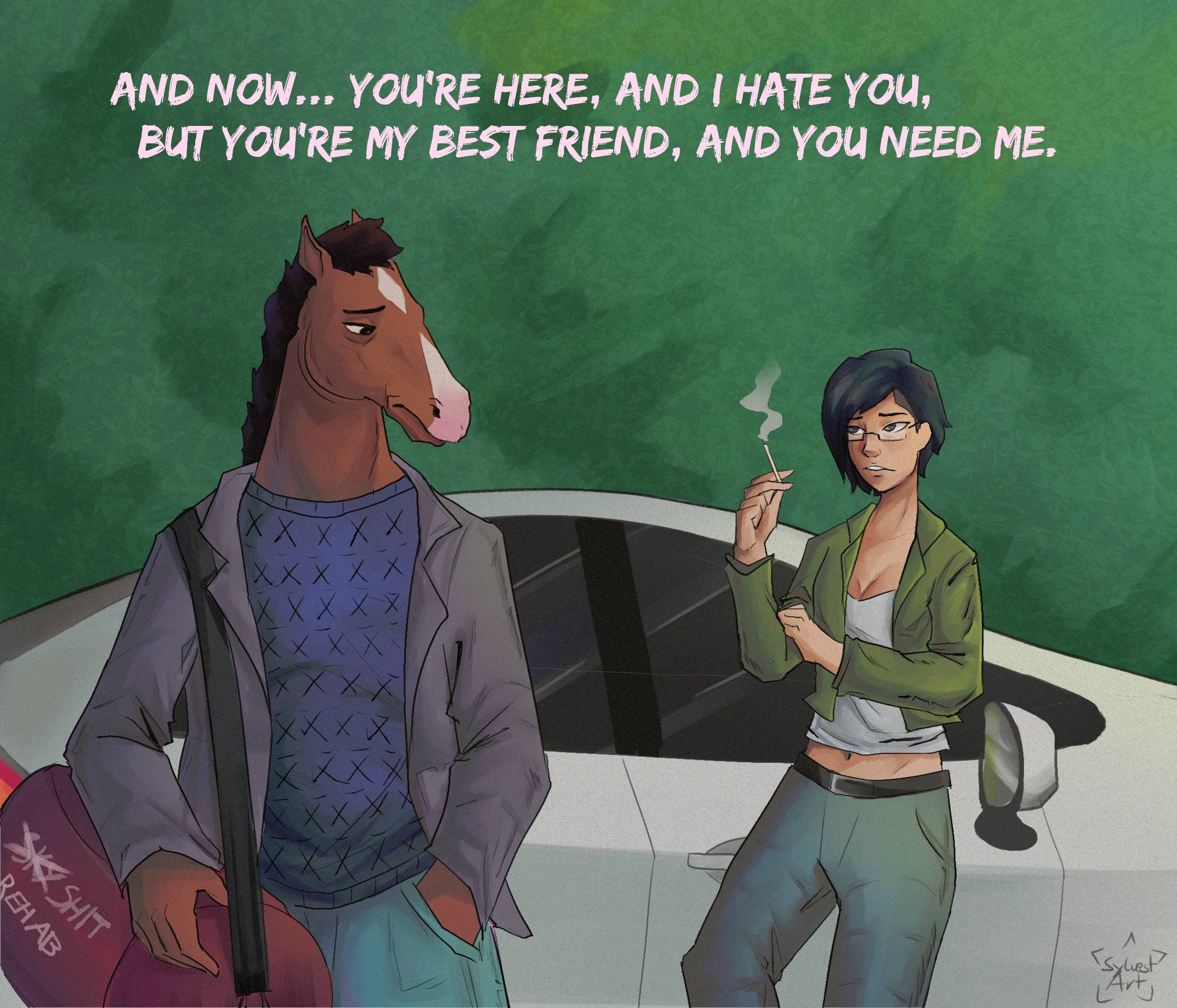 Screenshot Redraw of a Bojack Horseman Scene