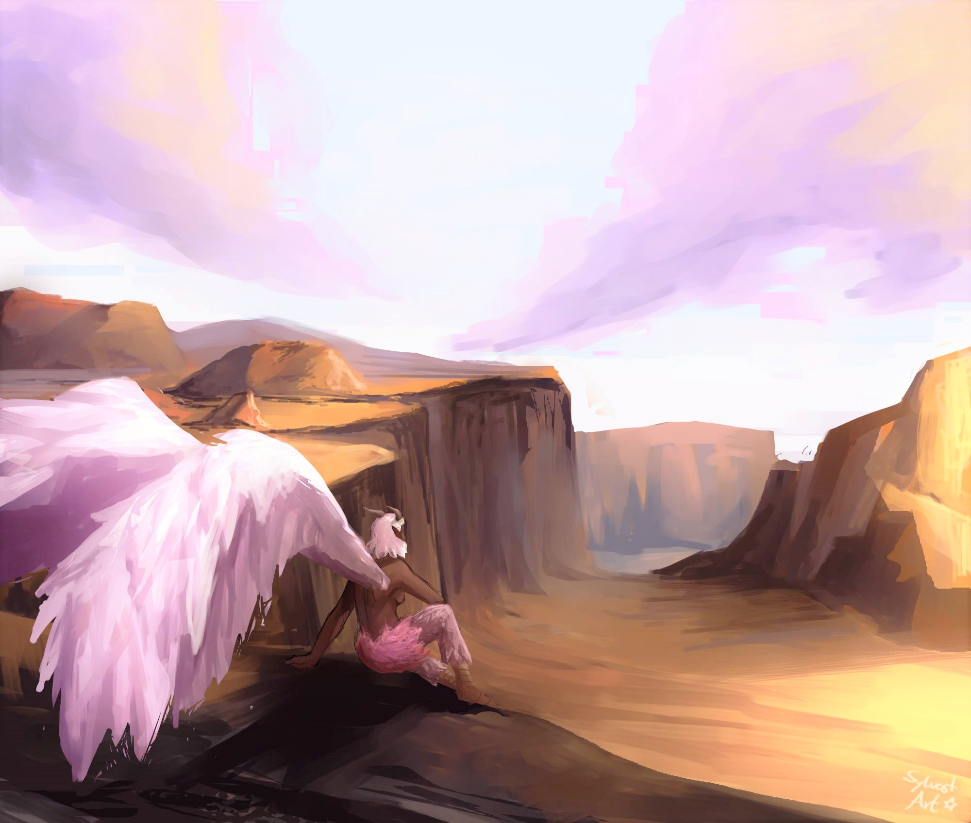 Winged Person looking into a canyon