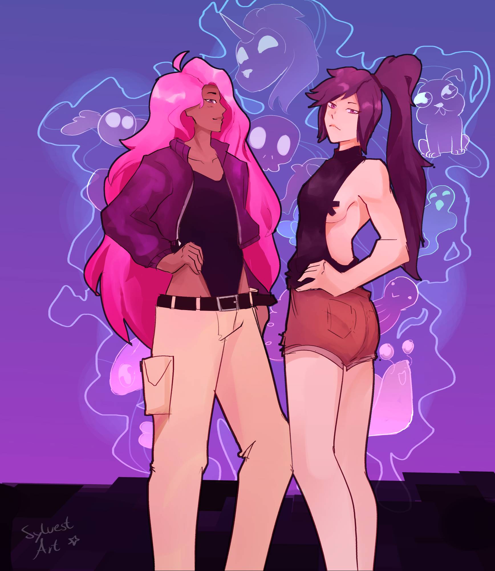 Two queer characters; alt background