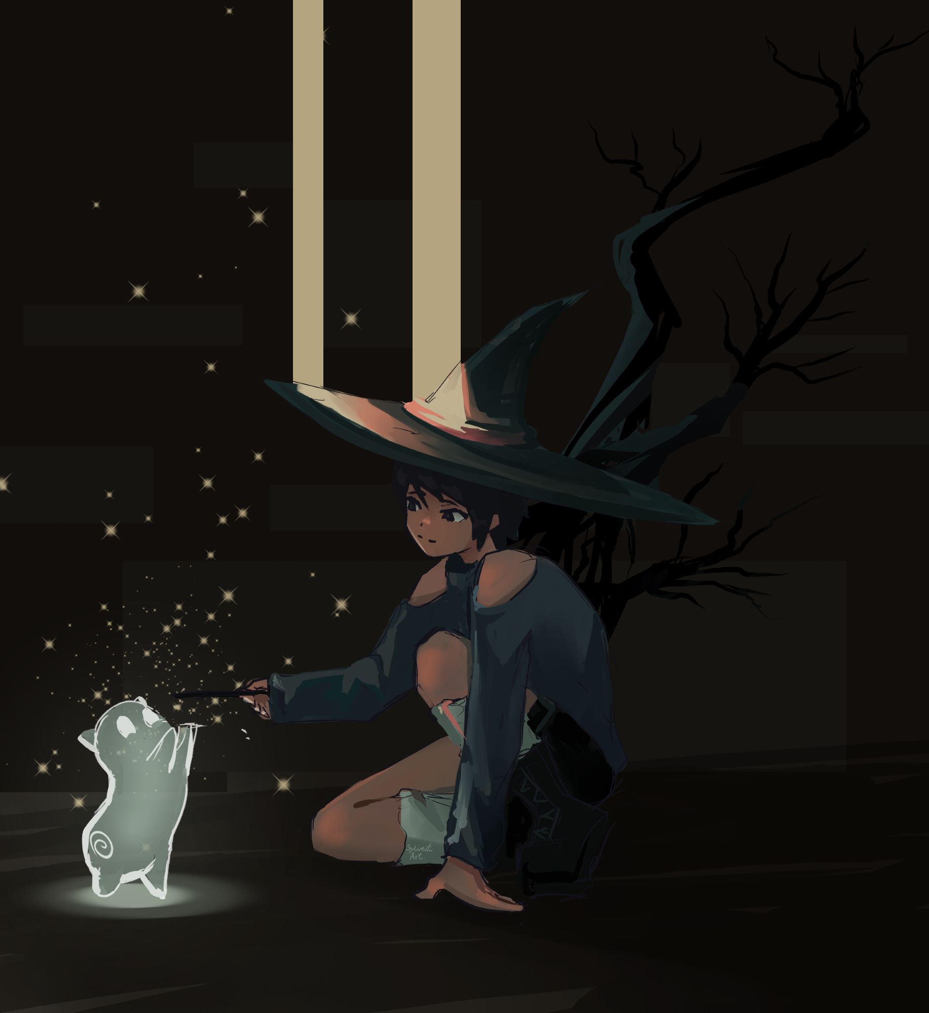 little witch with cute creature