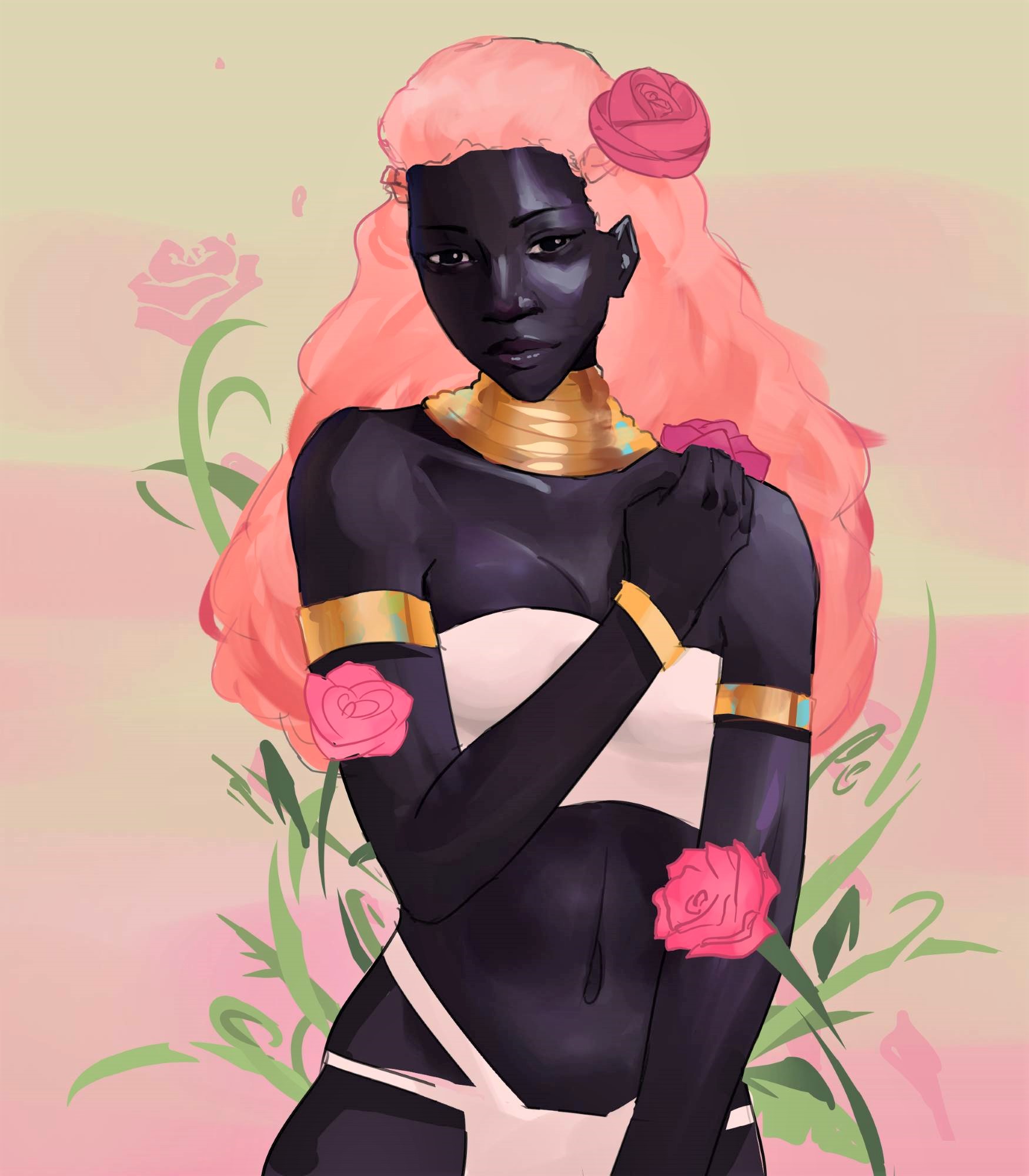 Black Woman with flowers around her