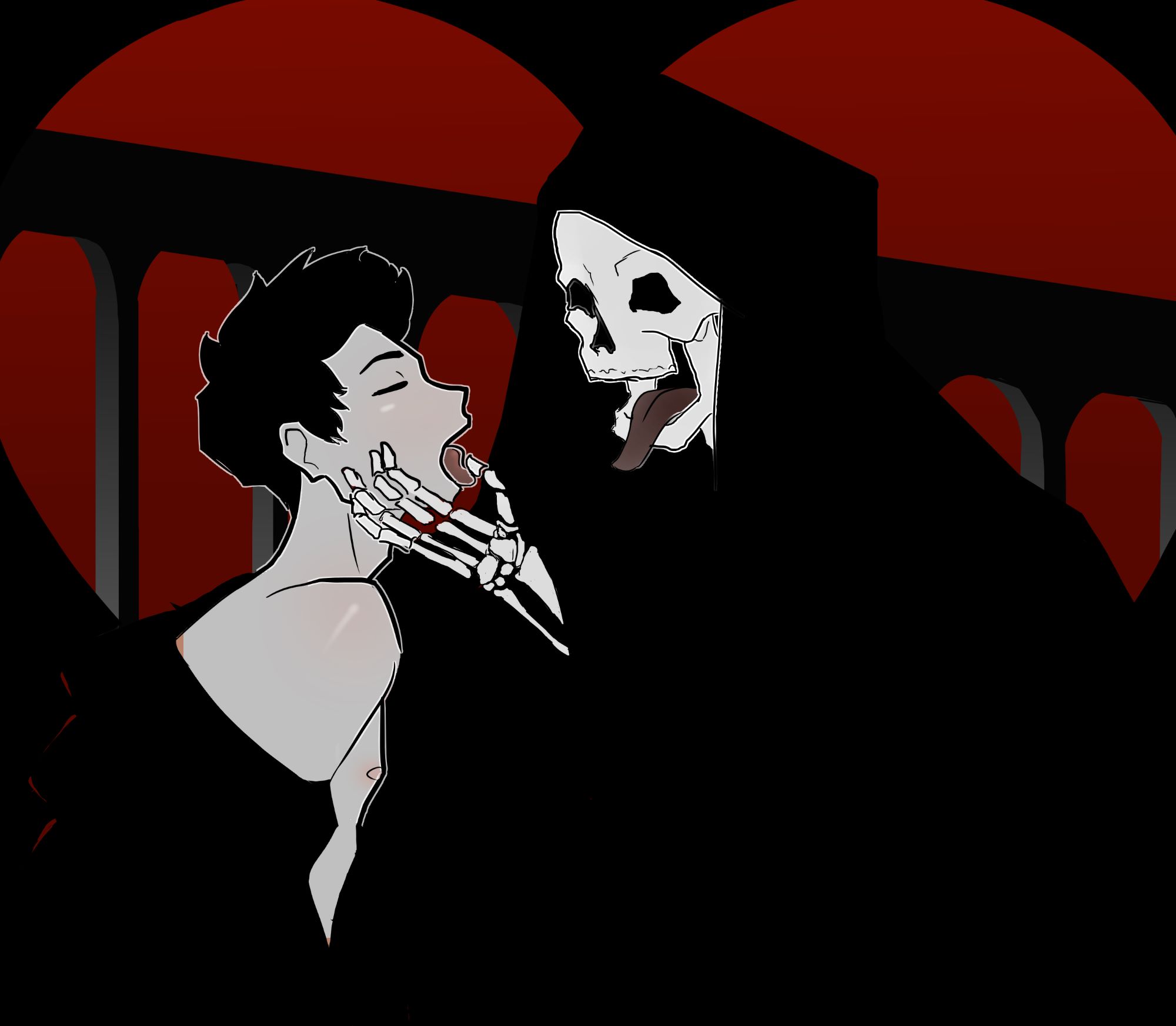 man and skeleton monster seducing him