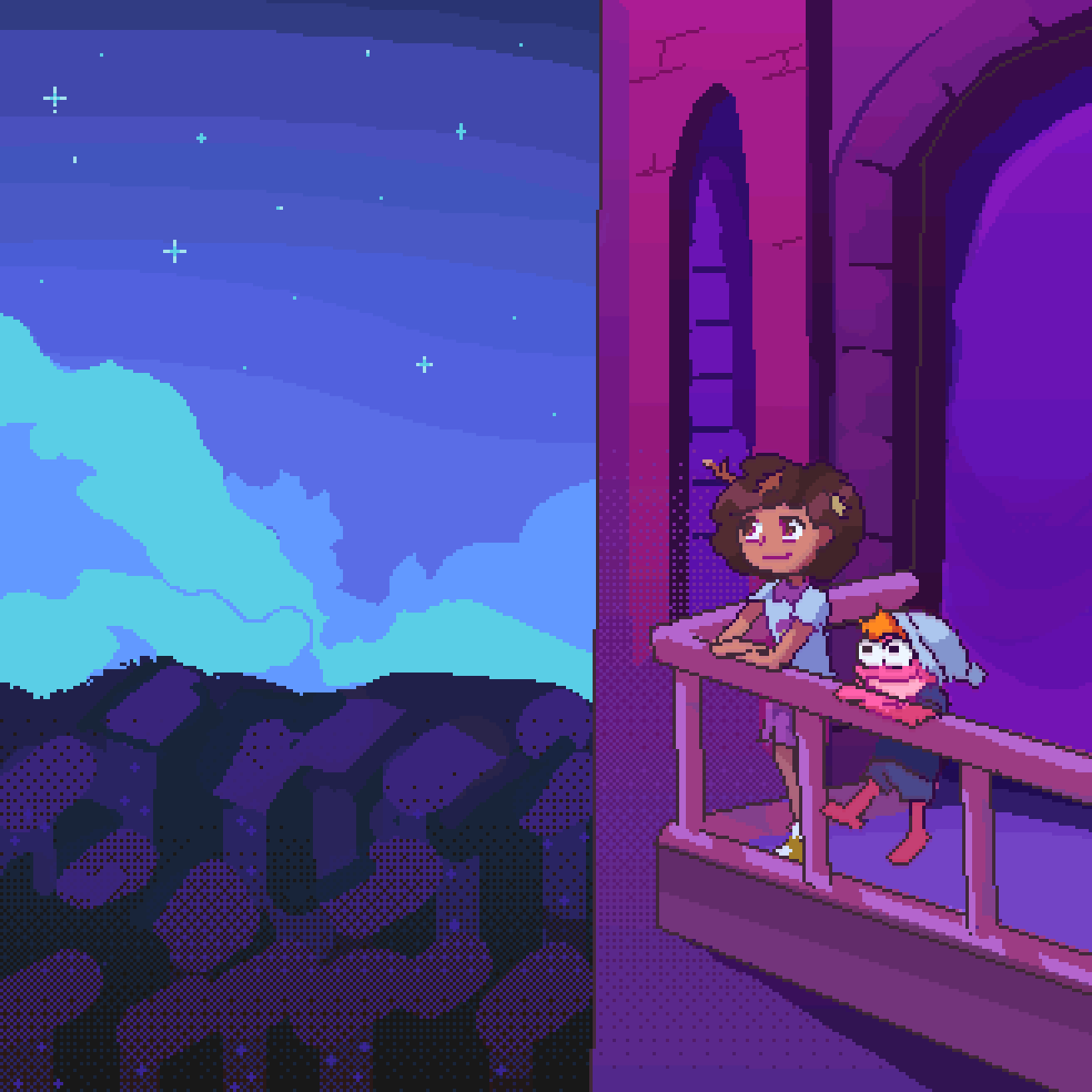 Sprig and Anne from Amphibia at the balcony
