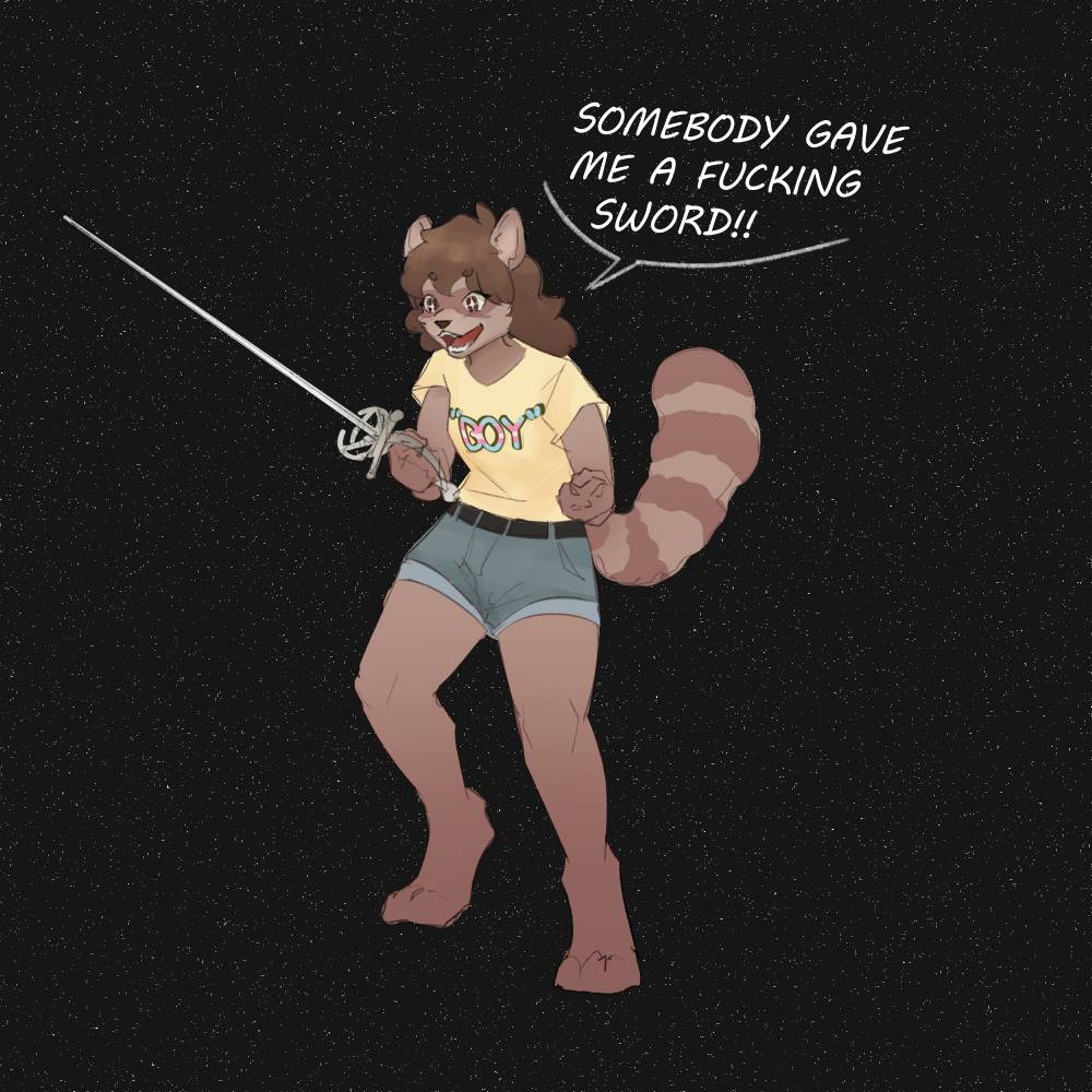 drawing of my fursona with a sword